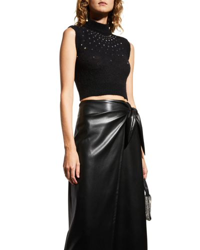 Shop Alessandra Rich Cropped Crystal-embellished Sleeveless Sweater In 9008 Black