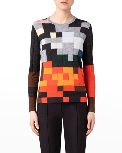 Shop Akris Cashmere-silk Abstract Intarsia Sweater In Multicolor