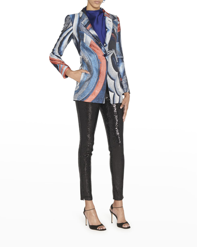 Shop Giorgio Armani Geometric Jacquard Single-breasted Blazer In Blue Multi