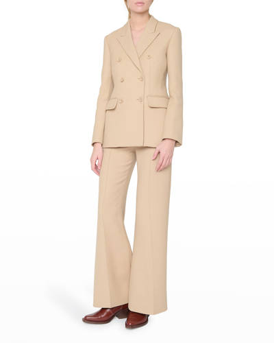 Shop Chloé Double-breasted Wool Twill Blazer Jacket In Pearl Beige