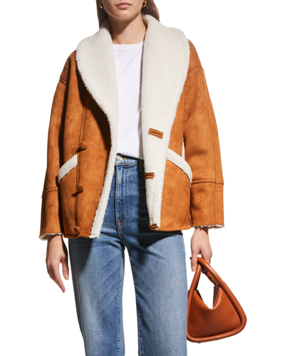 Shop Mother The Brrly Faux Suede And Sherpa Coat In Staying In