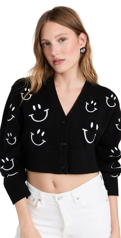 Joostricot Smile Embroidered Cropepd Cotton-blend Cardigan In