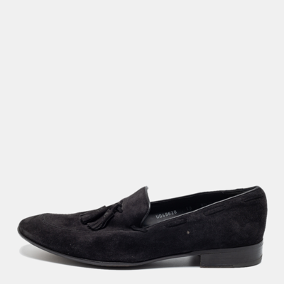 Pre-owned Ferragamo Black Suede Loreno Tassel Slip On Loafers Size 42.5