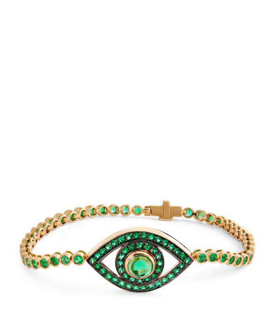 Shop Netali Nissim Yellow Gold, Emerald And Quartz Protected Bracelet