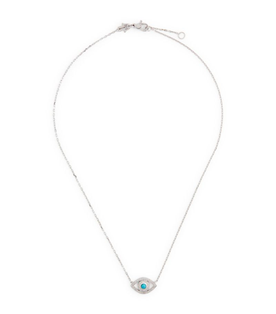Shop Netali Nissim White Gold, Diamond And Turquoise Protected Eye Necklace