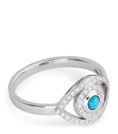 Shop Netali Nissim White Gold, Diamond And Turquoise Protected Ring