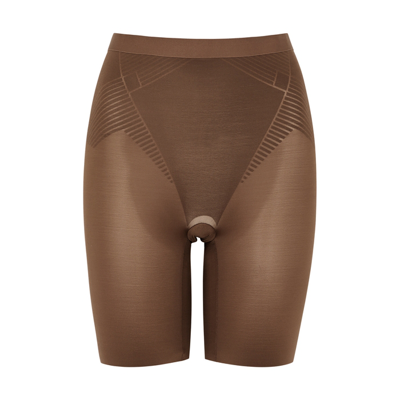 Shop Spanx Thinstincts 2.0 Mid-thigh Shorts In Brown