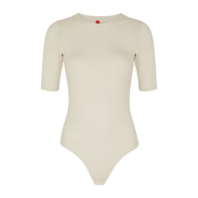 Shop Spanx Suit Yourself Ribbed Stretch-jersey Bodysuit In Off White