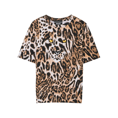 Shop Boutique Moschino Leopard-print Cotton T-shirt In Black