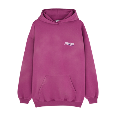 Shop Balenciaga Fuchsia Logo Hooded Cotton Sweatshirt In Pink