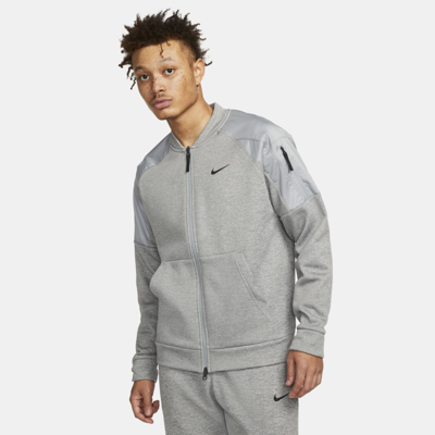 Shop Nike Men's Therma-fit Training Full-zip Bomber Jacket In Grey