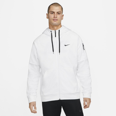 Shop Nike Men's  Therma Therma-fit Full-zip Fitness Top In White