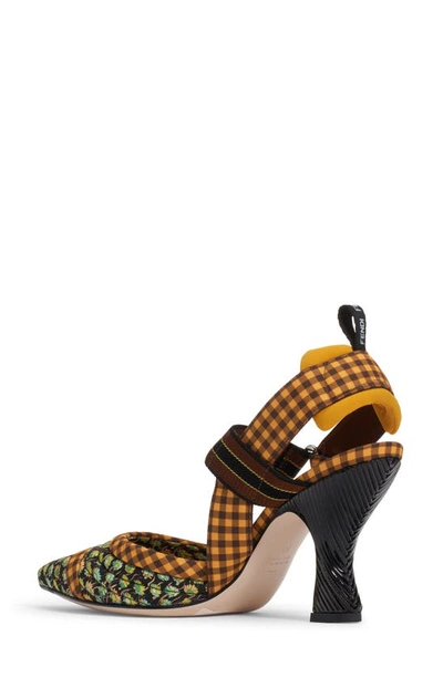 Shop Fendi Colibri Pointed Toe Slingback Pump In Green Floral/ Yellow Gingham