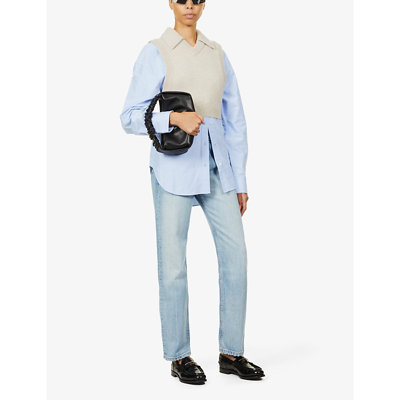 Shop Alexander Wang Oxford Two-in-one Cotton And Wool-blend Shirt In Silver Mink