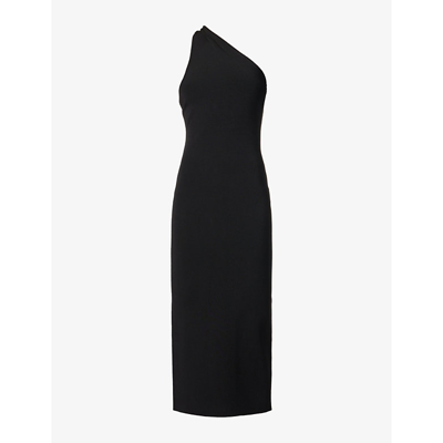 Shop Galvan Artemis Asymmetric Stretch-woven Midi Dress In Black