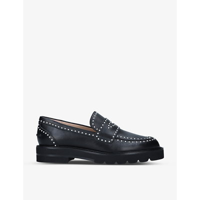 Shop Stuart Weitzman Women's Black Parker Faux Pearl-embellished Leather Loafers