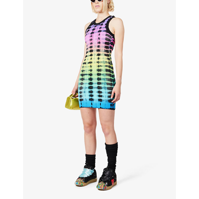 Shop Agr Tie-dye Print Slim-fit Stretch-knit Mini Dress In Black Multi