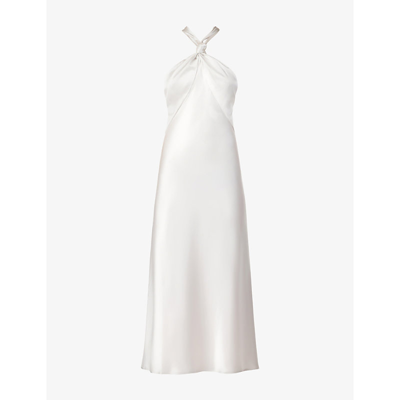 Shop Galvan Santorini Twist-knot Satin Maxi Dress In 041platinum