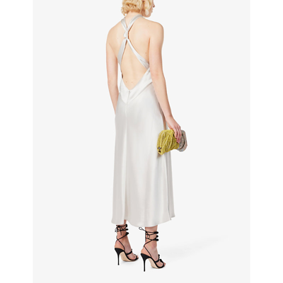 Shop Galvan Santorini Twist-knot Satin Maxi Dress In 041platinum