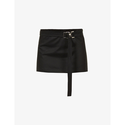 Shop Eb Denim Belted Low-rise Denim Mini Skirt In Raw Denim Blackrinse