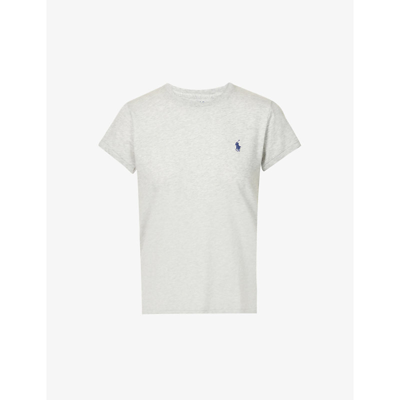 Shop Polo Ralph Lauren Women's Cobblestone Heather Logo-embroidered Short-sleeved Cotton-jersey T-shirt