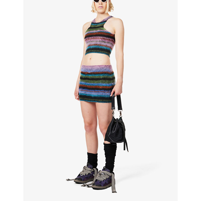 Shop Agr Striped Ribbed Stretch-knit Mini Skirt In Multi