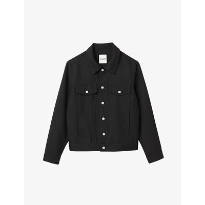 Sandro Pocket detail Wool blend Trucker Jacket In Navy Blue ModeSens