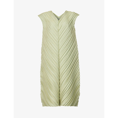 Shop Issey Miyake Herringbone Woven Midi Dress In Light Green