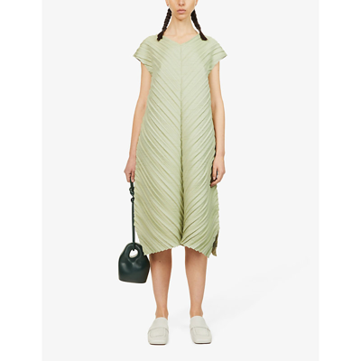 Shop Issey Miyake Herringbone Woven Midi Dress In Light Green
