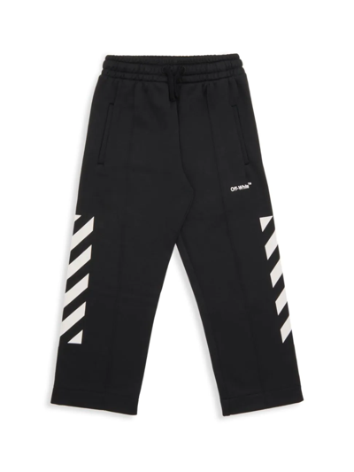 Shop Off-white Little Boy's & Boy's Helvetica Diagonal Sweatpants In Black White
