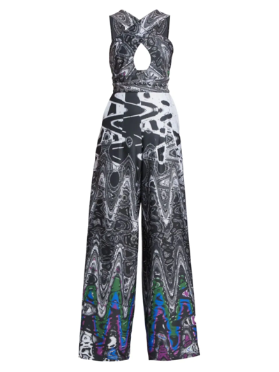 Shop Kimberly Goldson Women's Tammi Abstract-print Cut-out Jumpsuit In Black Abstract