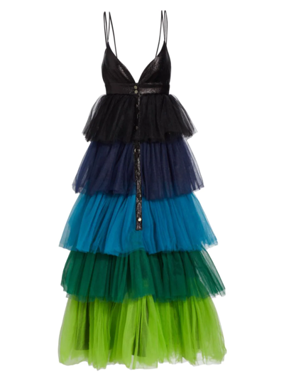 Shop Kimberly Goldson Women's Marli Layered Tulle Maxi Dress In Onyx Multi