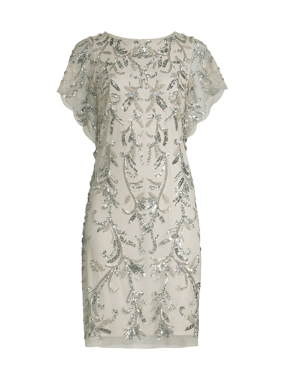 Shop Aidan Mattox Women's Embellished Flutter-sleeve Cocktail Dress In Silver