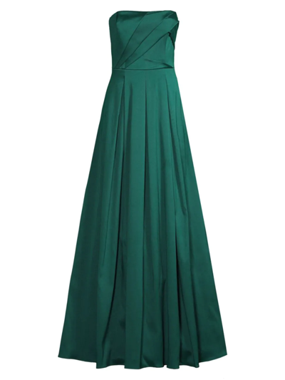 Shop Aidan Mattox Women's Strapless Pleated Ball Gown In Dark Jade