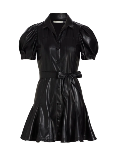 Shop Alice And Olivia Women's Ofra Vegan Leather Minidress In Black