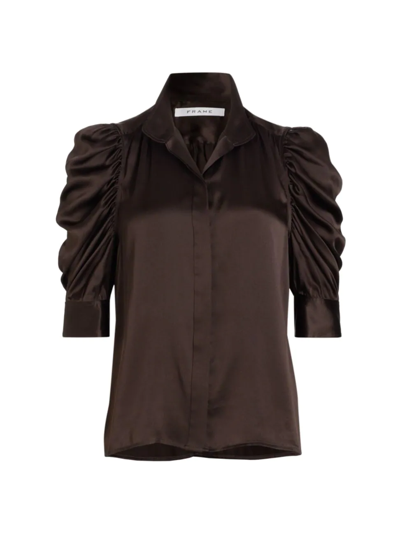 Shop Frame Women's Gillian Ruched Silk Top In Americano