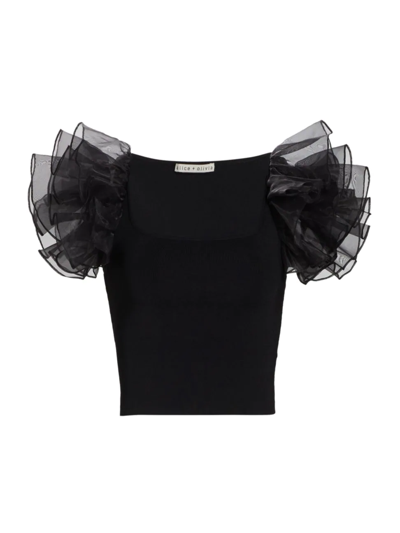Shop Alice And Olivia Women's Merida Ruffle-sleeve Crop Top In Black
