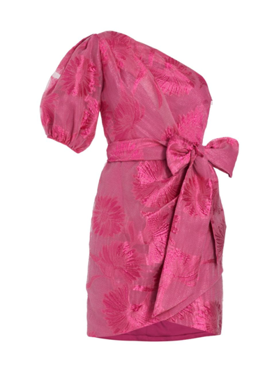 Shop ml Monique Lhuillier Women's One-shoulder Organza Jacquard Cocktail Dress In Pink Sapphire