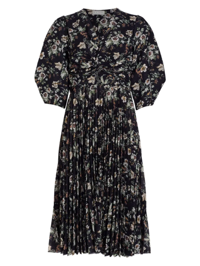 Shop Elie Tahari Women's Floral Twist Front Midi-dress In Neutral