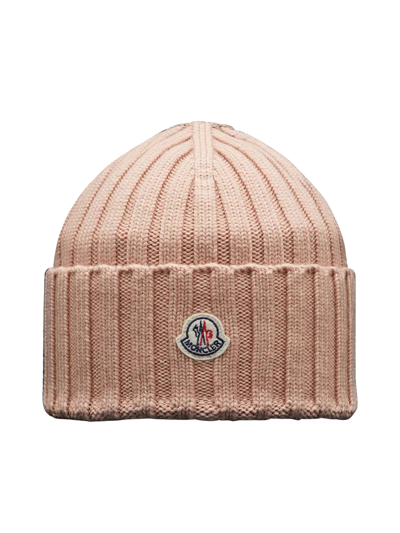 Shop Moncler Ribbed Wool Hat In Nude & Neutrals