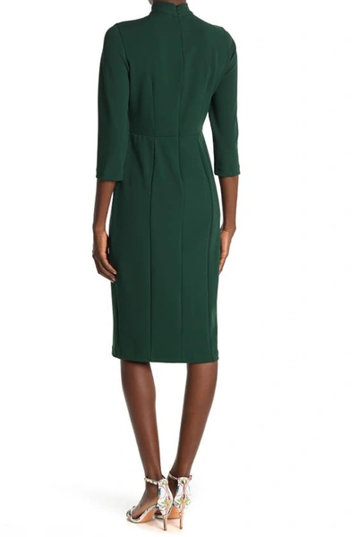 Shop Donna Morgan Crepe Three-quarter Sleeve Sheath Dress In Emerald Delight
