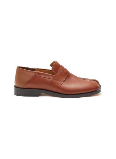 Shop Maison Margiela 'tabi' Step-in Heel Calfskin Leather Loafers In Brown