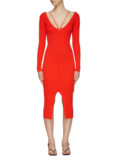 Shop Aeron ‘rivoli' Spaghetti Strap Ribbed V-neck Long Dress In Red