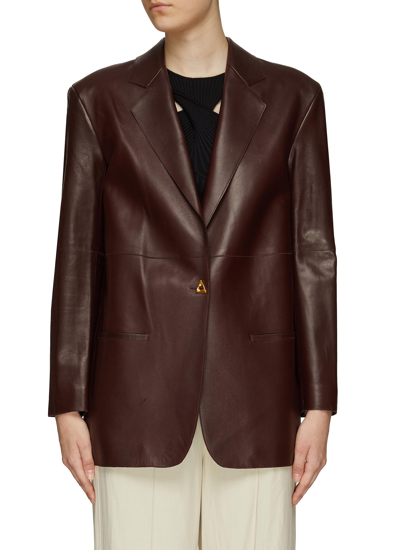 Shop Aeron 'mercedes' A-shaped Button Lambskin Leather Single-breasted Blazer In Brown