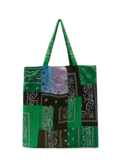Shop Arizona Love 'beach Bag Patch' Bandana Print Cotton Tote Bag In Green