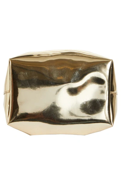 Jimmy Choo Shiny Mirror-effect Bon Bon Bag With Chain Drawstring And Metal Handle In Gold