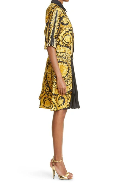 Shop Versace Barocco Print Silk Shirtdress In Black Gold