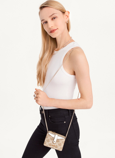 Dkny Women's Micro Crossbody Bag With Cardholder In Khaki/white