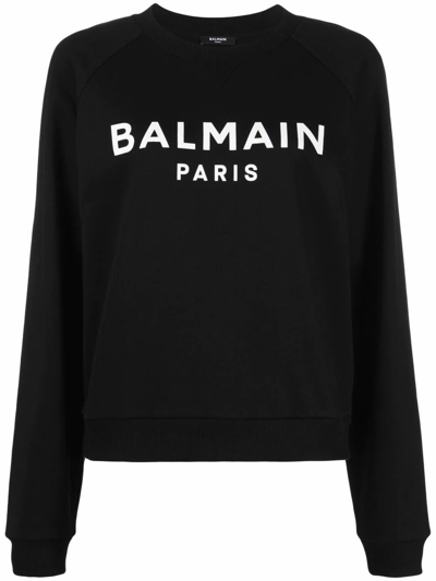 Shop Balmain Women's  Black Cotton Sweatshirt