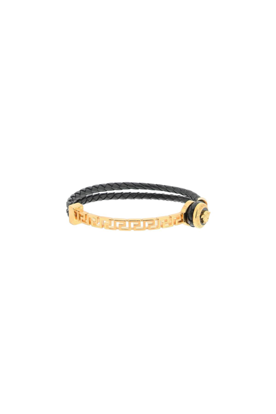 Shop Versace Woven Leather Bracelet In Multi-colored